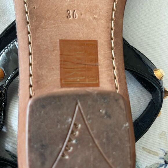 Prada black patent leather/gold stud sandals - Picture 7 of 11